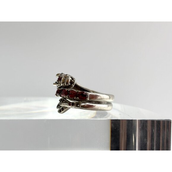 Dragon Wrap Around Garnet Figural 925 Sterling Silver Vintage Ring - sz 6.5 - Picture 6 of 15